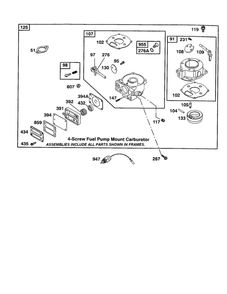 Carburetor 1 Diagram and Parts List for 422700-422799 2107- 2281- 2500 Briggs and Stratton Engine